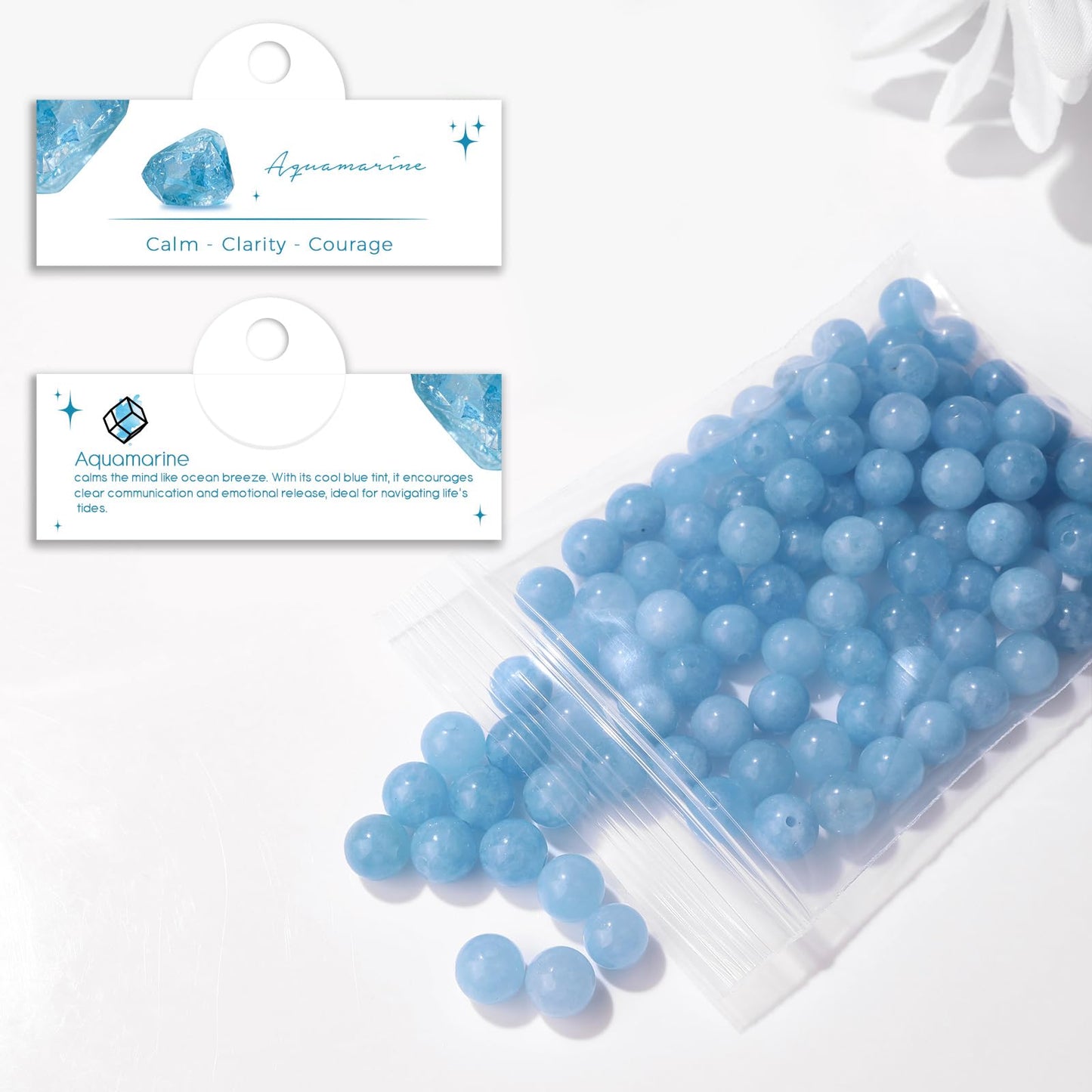 Raicegs 100pcs 8mm Aquamarine Beads Natural Gemstone Beads Round Loose Beads for Jewelry Making DIY Bracelets Necklace