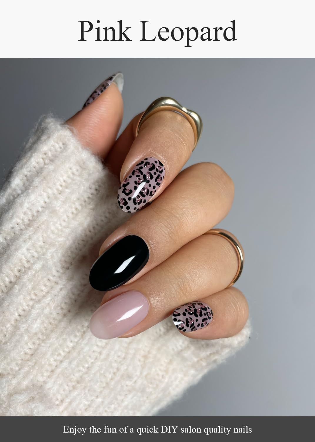 AutyaMee Semi Cured Gel Nail Strips (Pink Leopard), Purple, 20 Pcs Gel Nail Wraps, Stickers, Salon Quality, Long Lasting, Works with Any UV Lamps