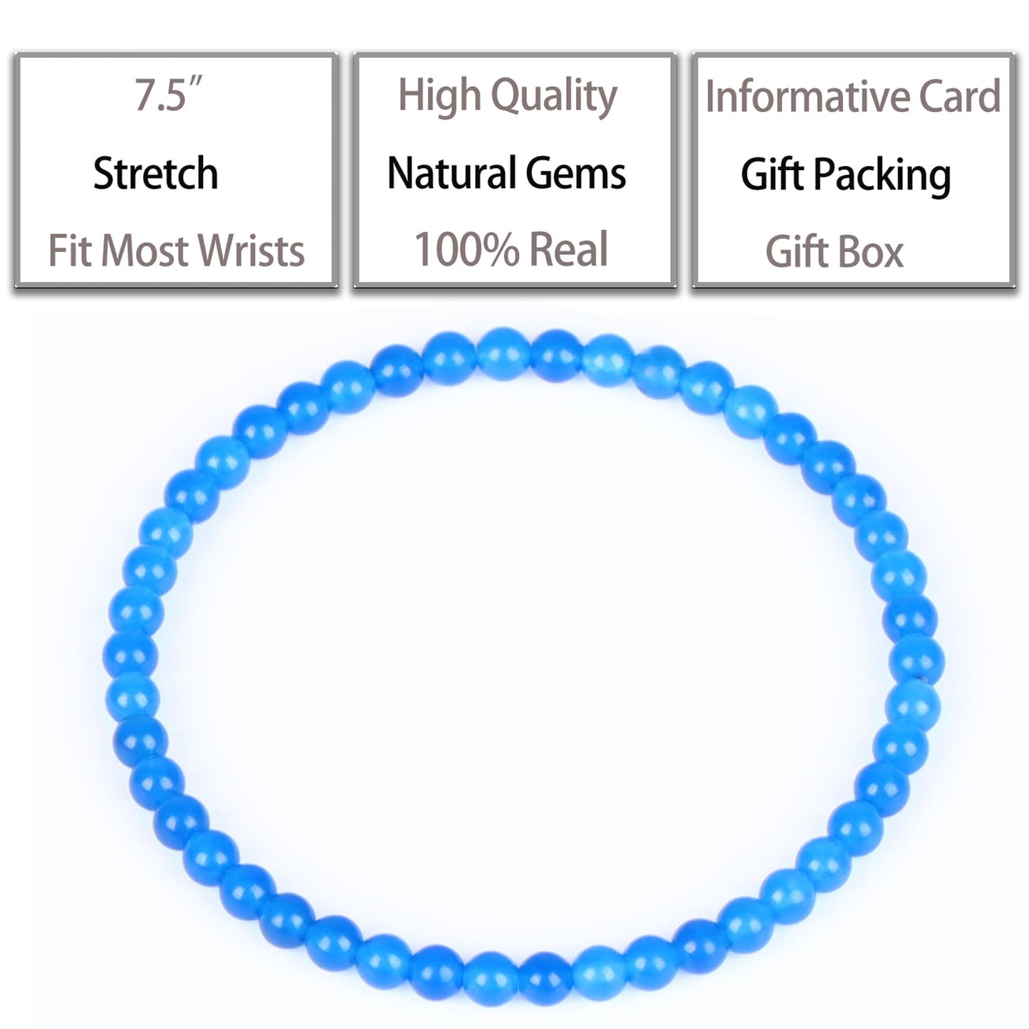 QOGIR Handmade Healing Bracelets,4mm Blue Jade Bracelet - Transformation and Protection - Stone Beads Stretch Bracelet for Women Men