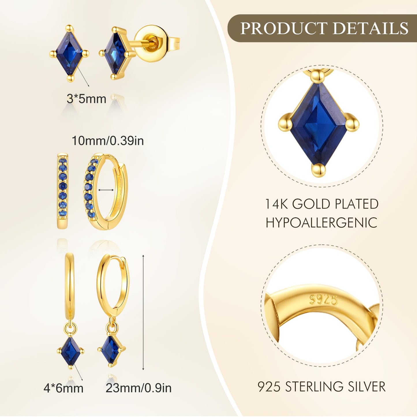 Gold Hoop Earrings Set for Women, Dainty 14K Gold Plated Dark Blue Earrings, Hypoallergenic Trendy Small Earring Stacks Multiple Piercing, Huggies Earring for Women Blue