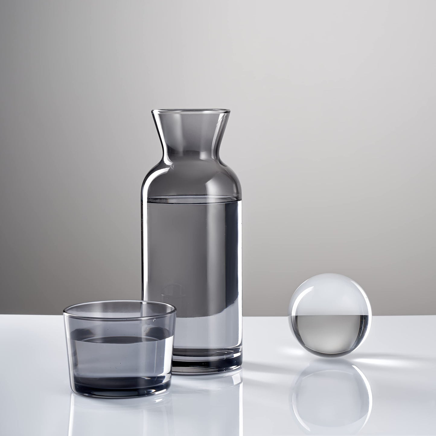 VOSS Living - Bedside Water Carafe and Glass Set, 23.6 Oz - Infused Pitcher for Nightstand, Mouthwash Decanter Bottle(Ivory Black)