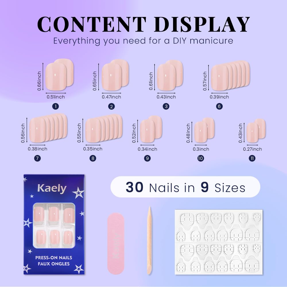 evpct Nude Pink Glossy Squoval Short Press on Nails for Women, Nude Pink Extra Short Squoval No Glue Stick on Nails with Kit, Reusable Full Cover Soft Press on Fake Nail Salon-quality Perfectly Fit