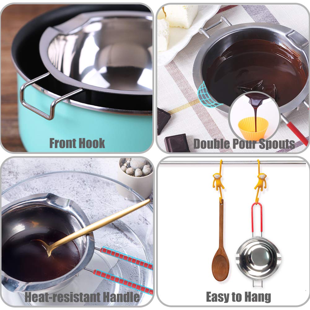 Stainless Steel Double Boiler Pot with Heat Resistant Handle for Melting Chocolate, Candy and Candle Making (18/8 Steel, 20oz, Universal Insert)