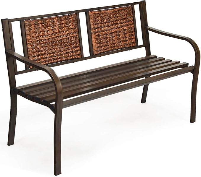 S AFSTAR Outdoor Garden Bench, Brown, Iron, Metal, Polyethylene, Rattan, 50.5 in Width, 2 Adults