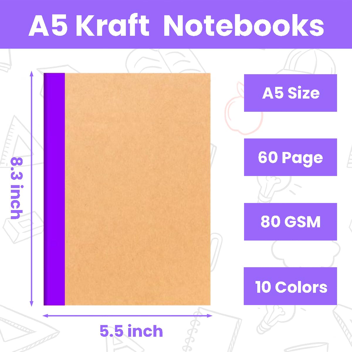 100 Pack A5 Notebooks Bulk, 8.3 x 5.5 inch Ruled Lined Kraft Composition Notebooks Bulk 10 Color Soft Cover Travel Journals for Students Classroom Office (Colourful,60 Pages 30 Sheets) (100, 10 Color)