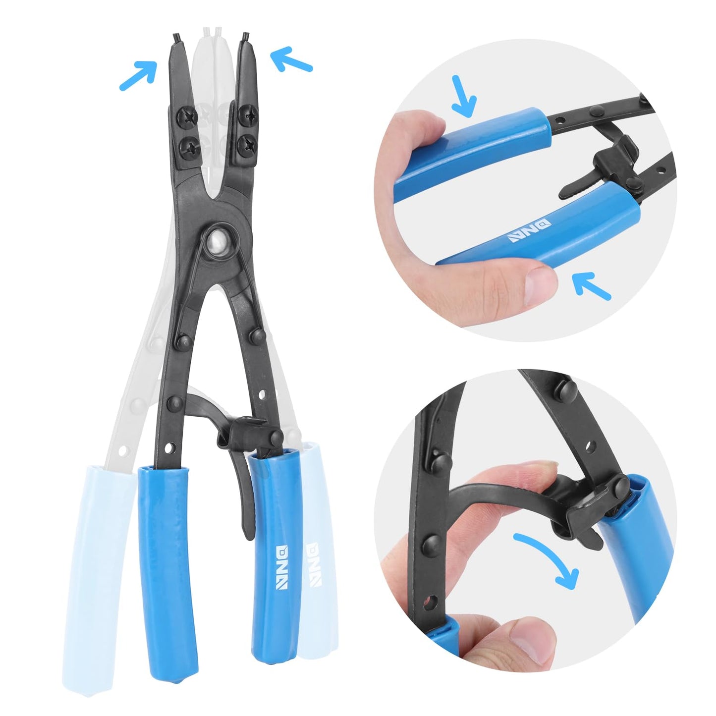 DNA MOTORING 2pc 10 in Heavy Duty Multi Angle Internal External Spring Ratchet Circlip Plier For Ring Remover Retaining Snap Ring Plier Set, W/Case, Tools-00533