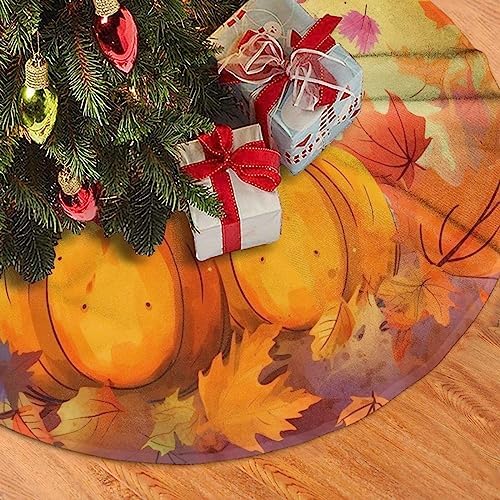 Fall Pumpkins Maple Thanksgiving Christmas Tree Skirts 48", Xmas Tree Cloth Mats Trees Skirts for Decor Gift, Home Decoration