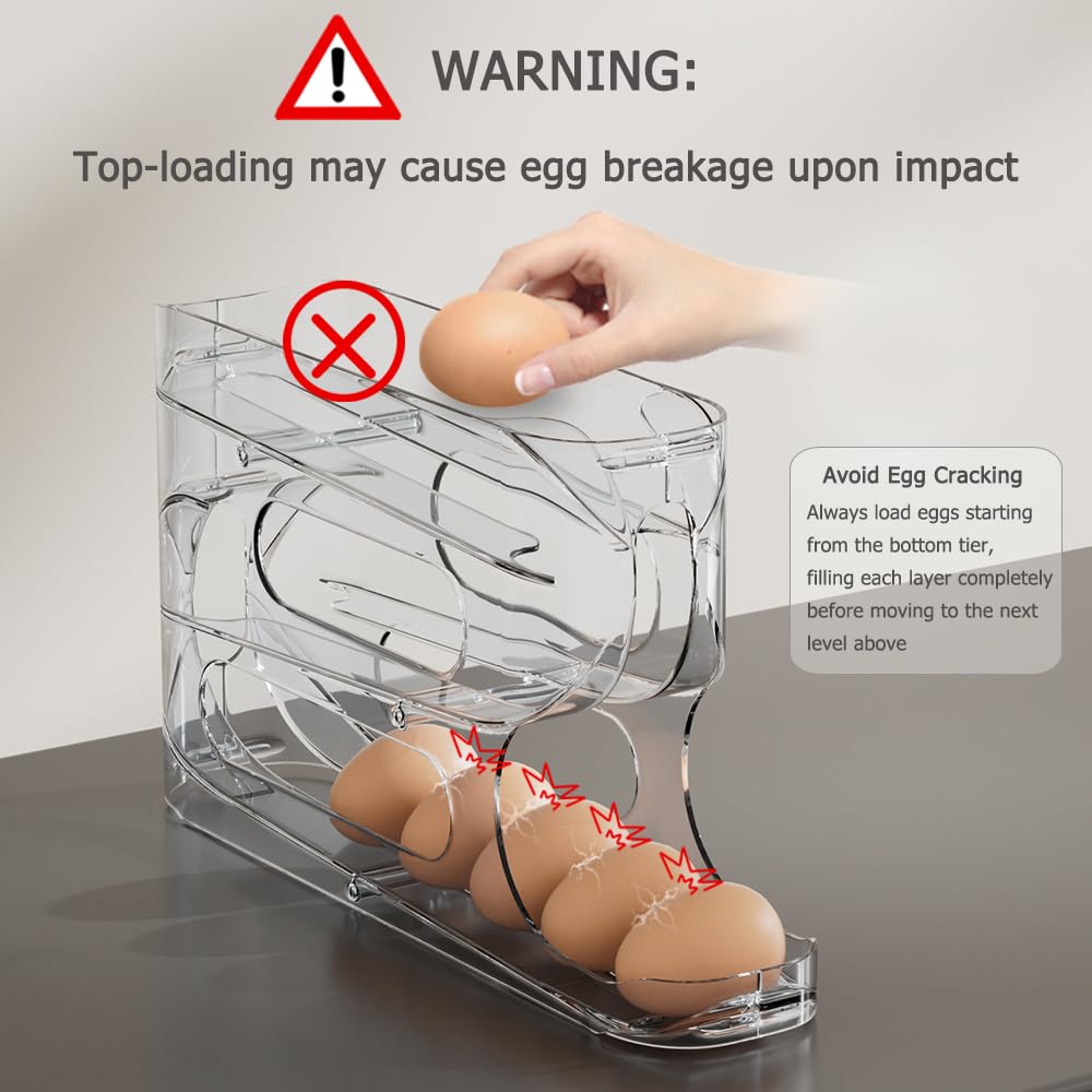 Sotfamily Clear Egg Holder for Fridge, Auto Rolling Egg Dispenser for Eggs 18 Count, FIFO Design, Space-Saving Egg Roller, Organizer, Container, Storage for Refrigerator & Kitchen Countertop(1 Pack)
