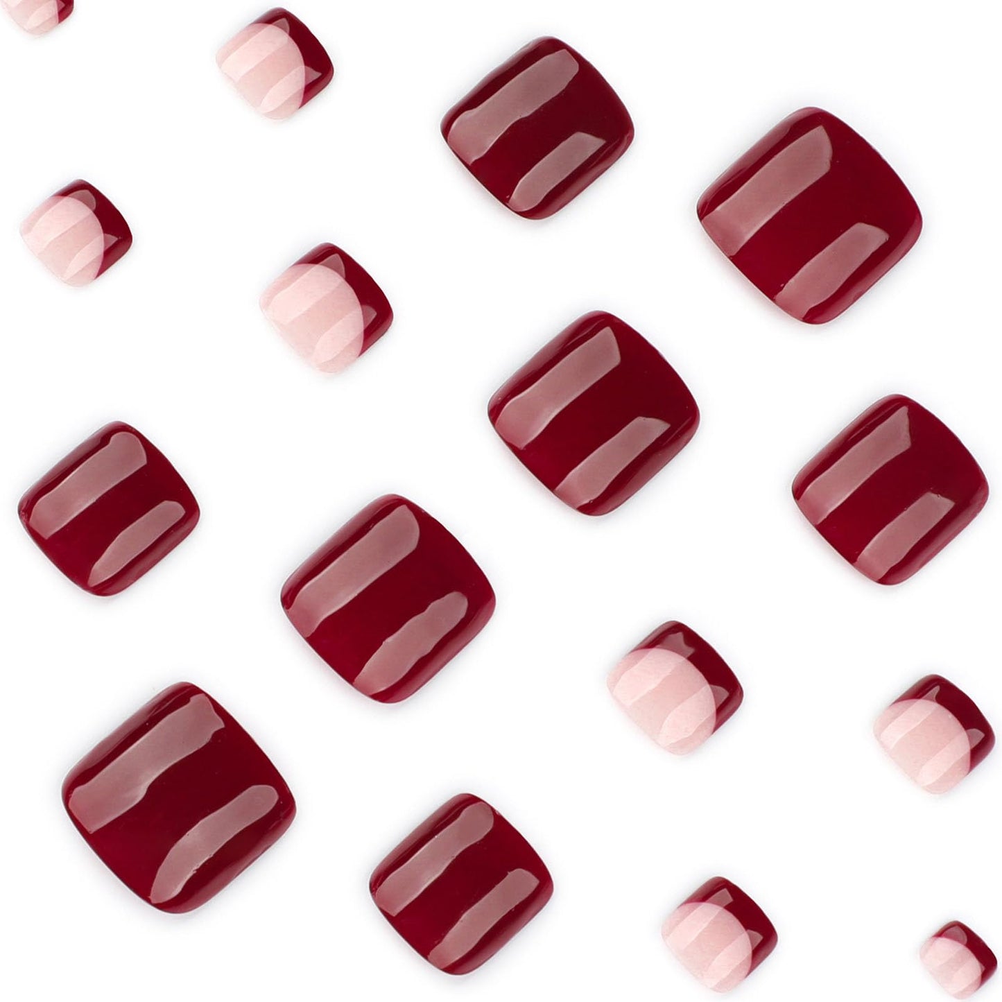 RUOKEXIN Short Press on Toenails Red French Tip Fake Toenails with Designs Square Toe Nail Press ons Sparkly Artificial Nails for Women 24Pcs