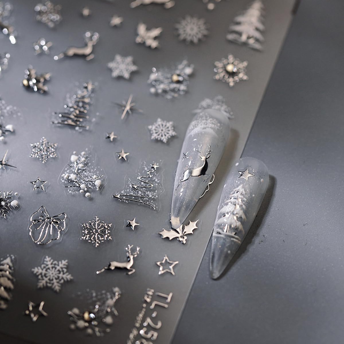 5D Embossed Chirstmas Nail Art Stickers 2 Sheets Xmas Tree Snowflakes Nail Decal Self Adhesive Pegatinas Uñas for Women Nail Supplies Art Design Stickers