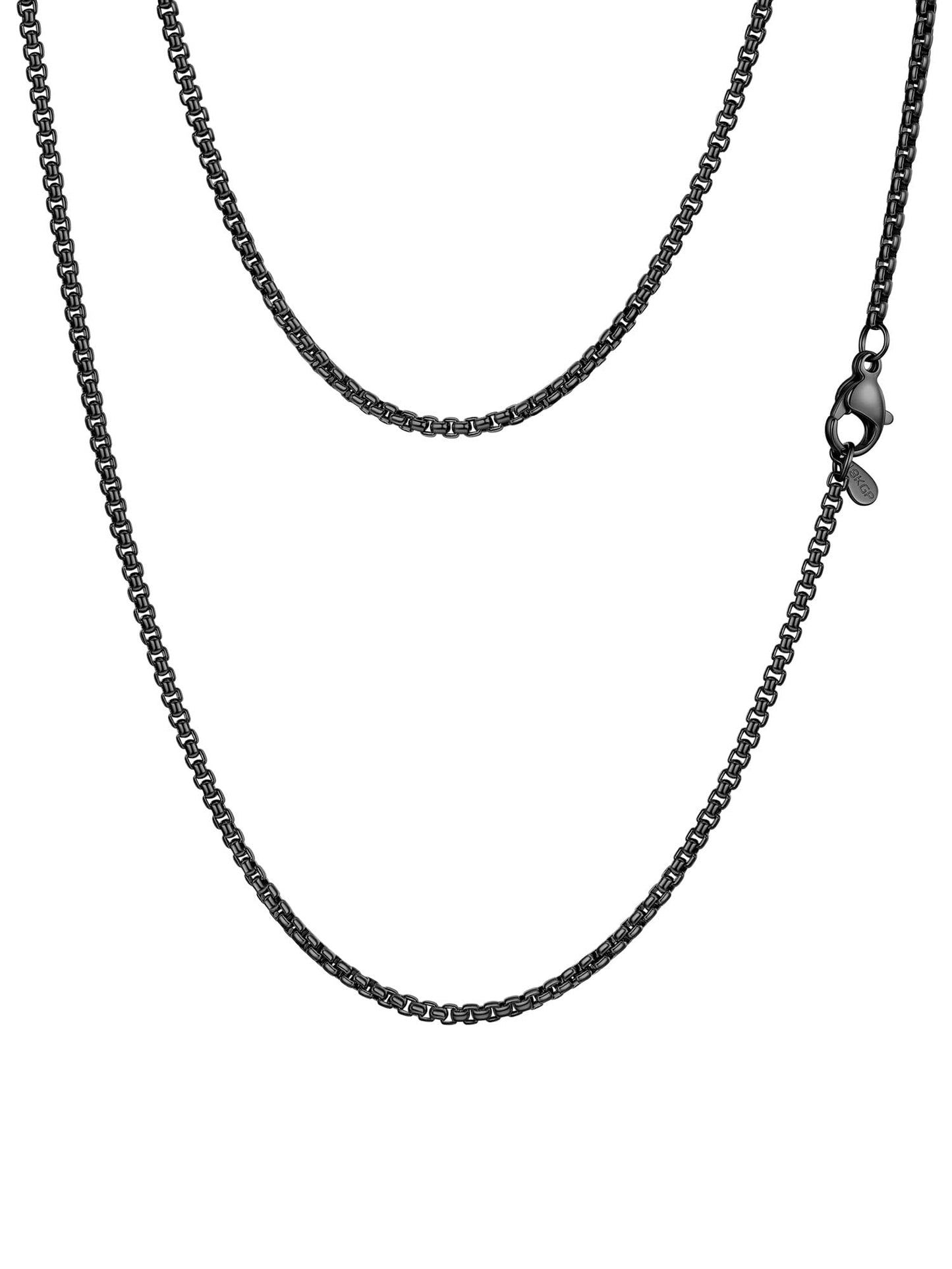 PROSTEEL Mens Chain Necklace, Squre Rolo Link Chains Black Stainless Steel Necklace 2mm Waterproof & Durable Men and Women Jewelry with Gift Box 20in