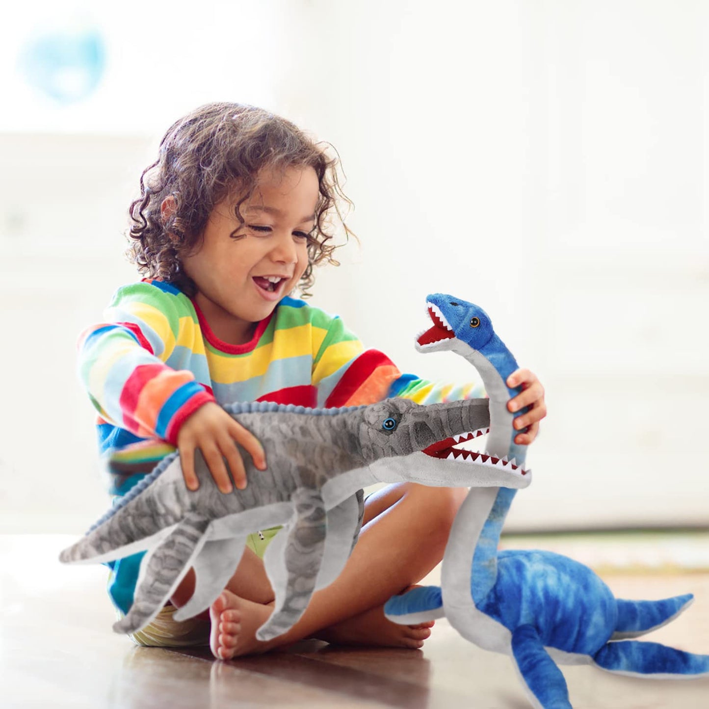 AULUDA Plesiosaurus Plush Toy, Dinosaur Stuffed Animal Throw Plushie Pillow Doll, Soft Blue Fluffy Friend Hugging Cushion - Present for Every Age & Occasion