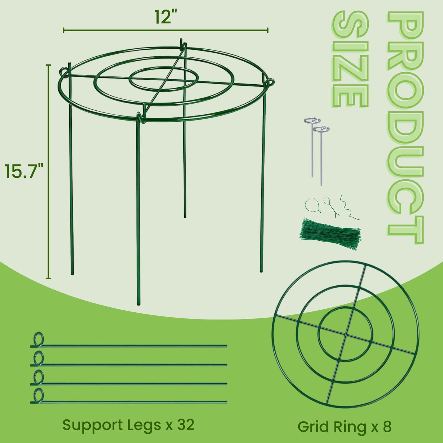 Lancisism 8 Pack Peony Cages and Supports - Heavy Duty Grow Through Metal Plant Support for Outdoor Plants - Plant Support Frame Ring for Rose Tomato Hydrangea Sage Strawberry 12" D x 16" H