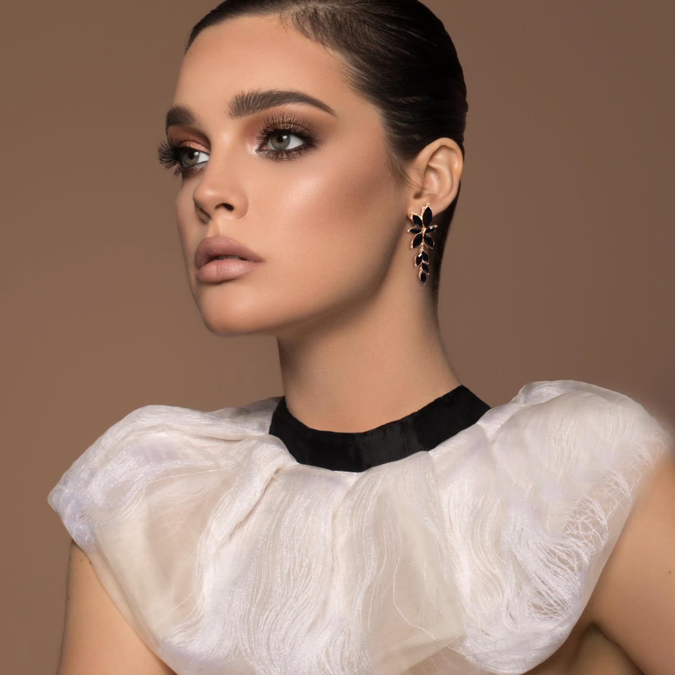 ATIMIGO Elegant Black Rhinestone Dangle Earrings Cluster Crystal Wedding Bridal Earrings for Brides Bridemaids Formal Prom Statement Drop Earrings for Women