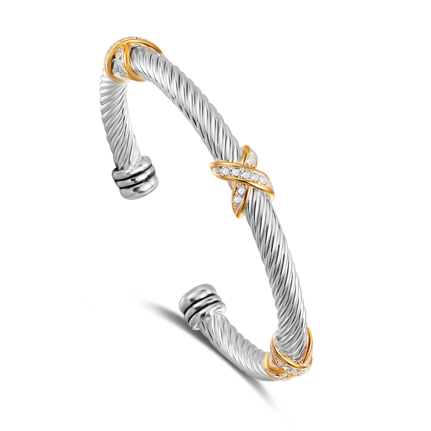 UNY Jewelry Bracelet Triple Criss Cross X Shape Infinity Twisted Cable Open Cuff Bangle Designer Inspired Women Jewelry (Triple Stone)