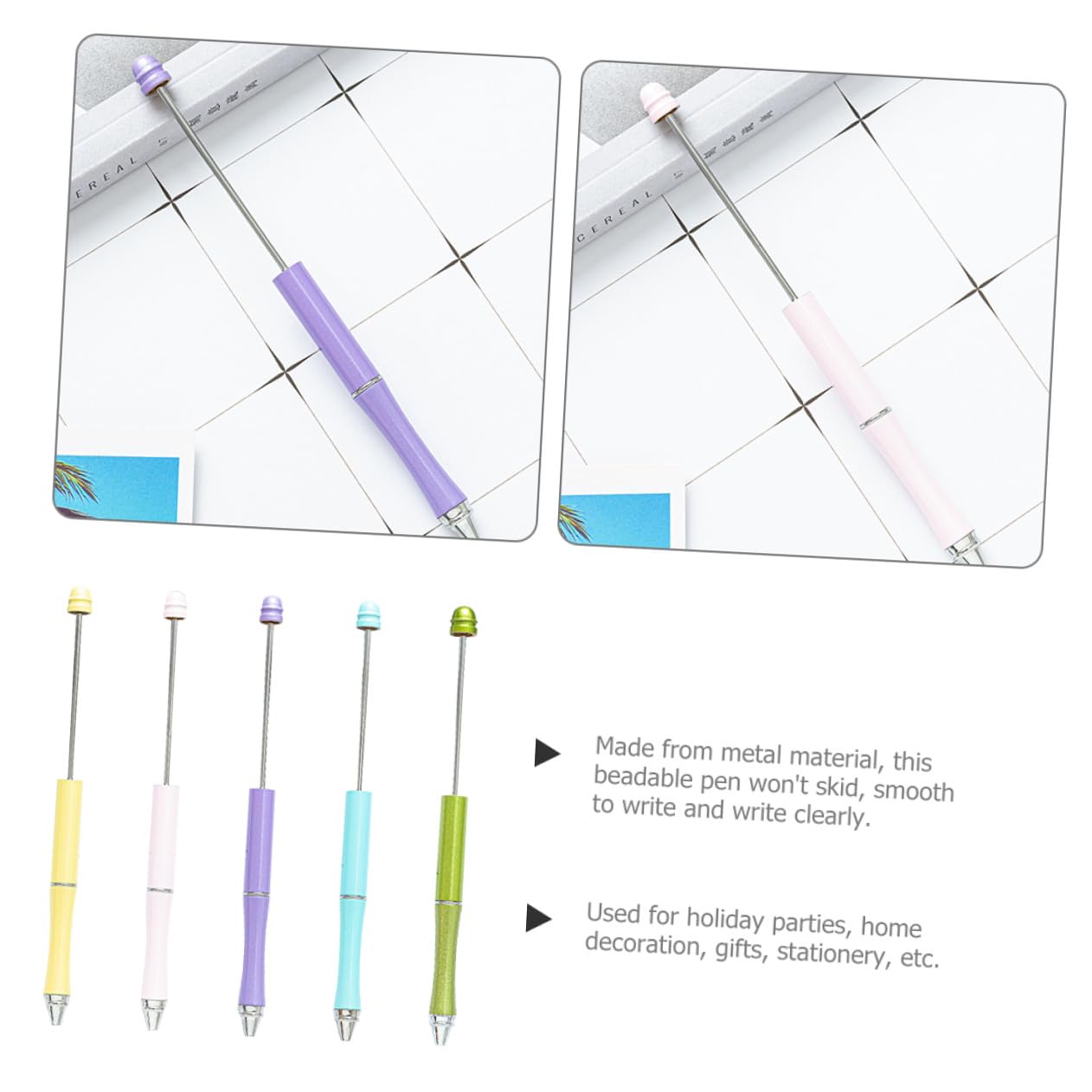 UKCOCO 5pcs Metal Ballpoint Pens Set, Multi-color Pastel Craft Writing Pens for Office, School, DIY Bead Stringing, Household Daily Use