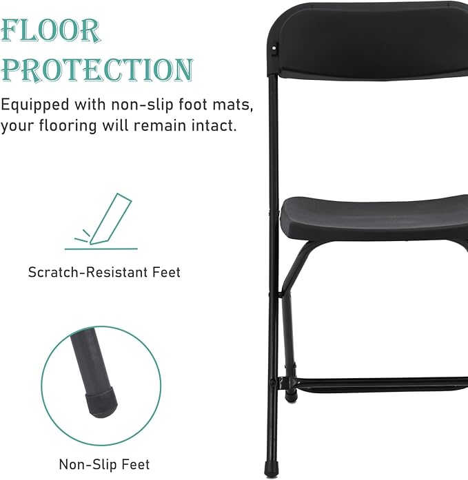 30 Pack Black Plastic Folding Chairs, Portable Stackable Commercial Party Folding Chairs with Steel Frame 350lbs for Home Office Outdoor Indoor Office Wedding Party Events