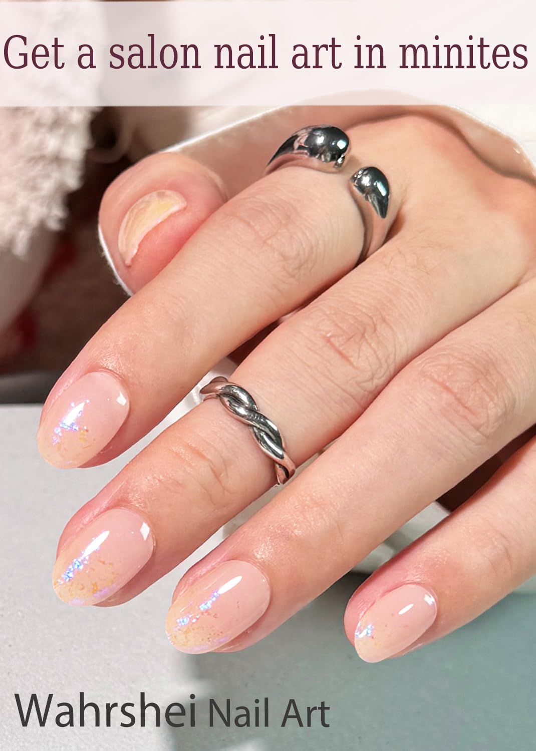 Semi Cured Gel Nail Strips, French Foil 20pcs Adhesive UV Sticker, Wraps for Home Manicure DIY