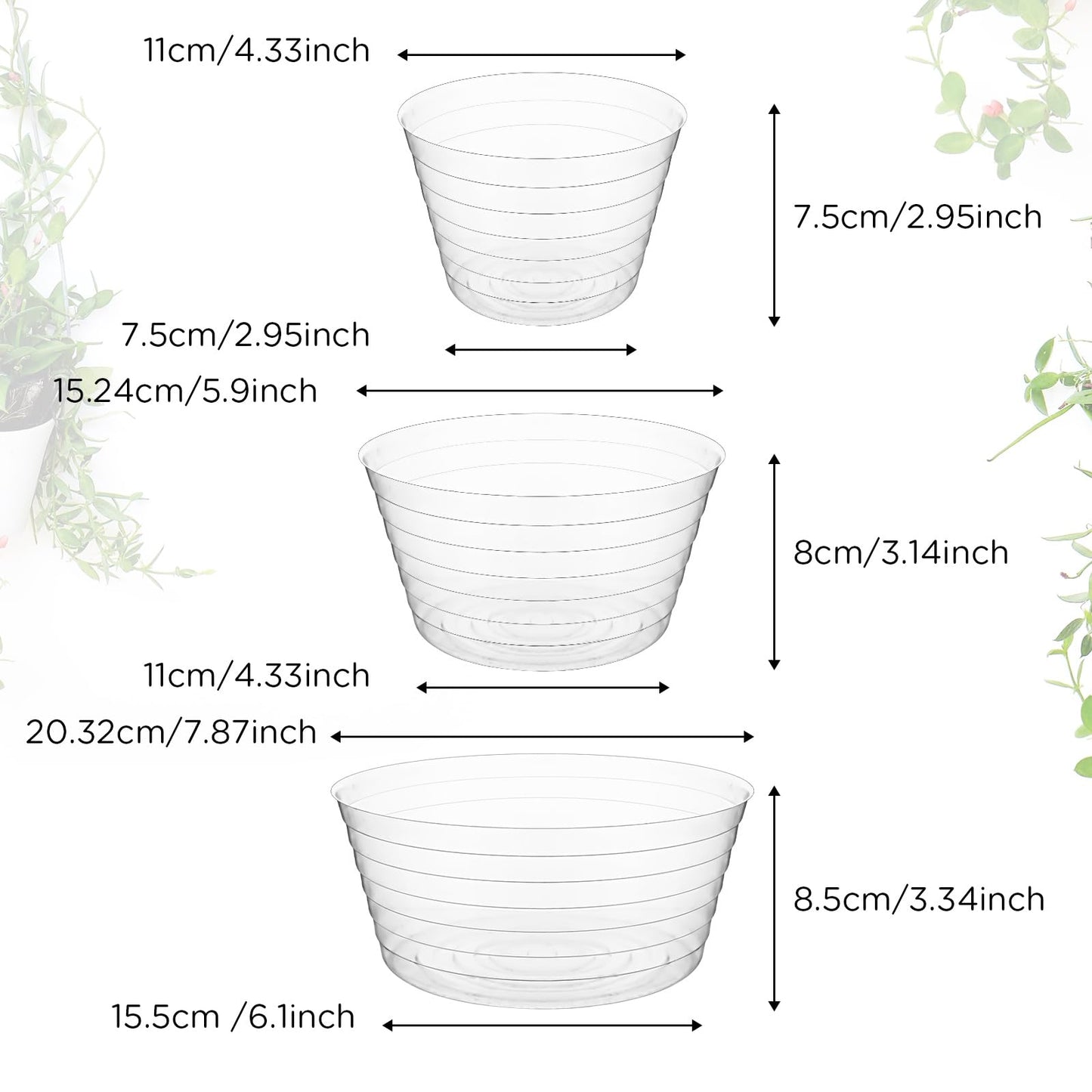Hoolerry Plastic Plant Saucer Clear Deep Drip Tray Thickened Clear Plant Saucers Trays for Pots Deep Drip Trays for Home Garden Indoor and Outdoor Potted(15 Pcs,4, 6, 8 Inch)