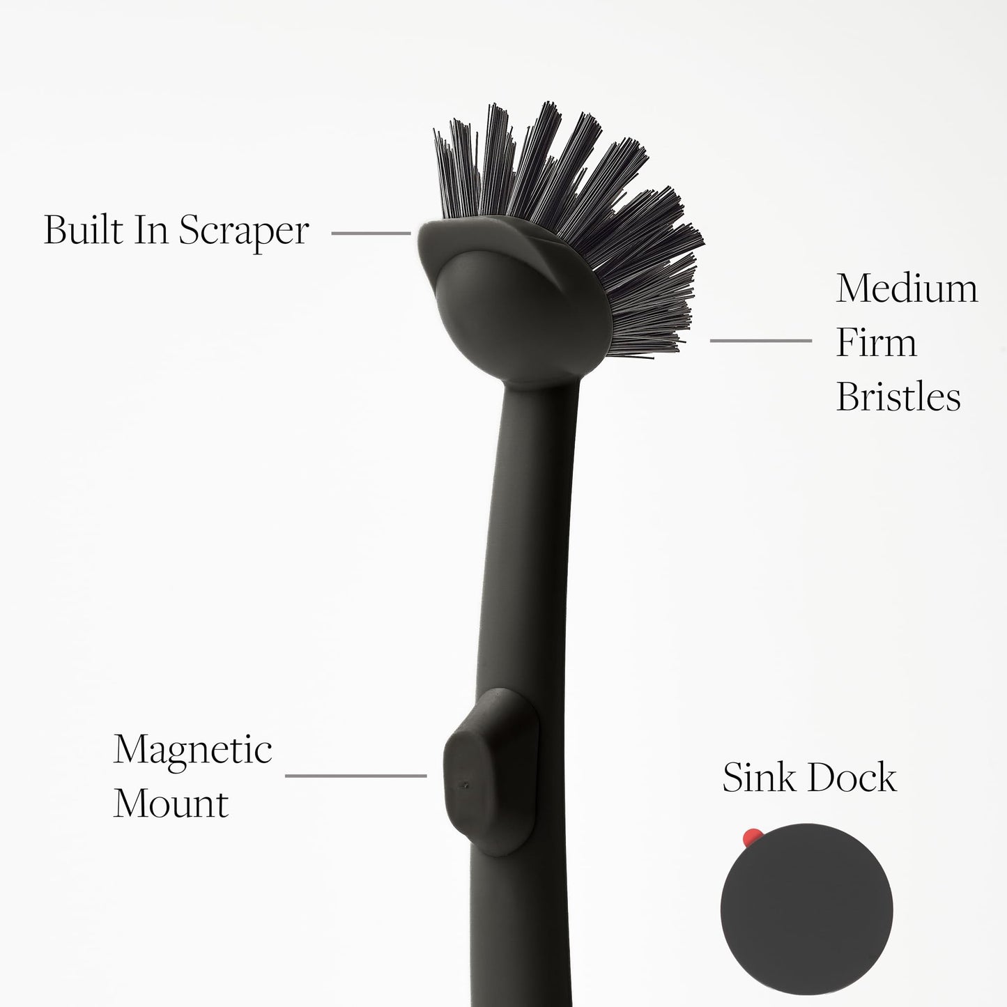 Earth & Mango Magnetic Dish Brush & Scraper, Snaps to Sink, Non-Scratch, Dishwasher Safe, Dish Scrubber – Onyx Black