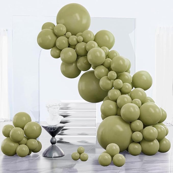 PartyWoo Sage Green Balloons 85pcs Different Sizes of 18 12 10 5 Inch Olive Boho Green Latex Balloon Arch Kit for Wedding Birthday Dinosaur Jungle Golf Football Theme Party Decorations Green-F11