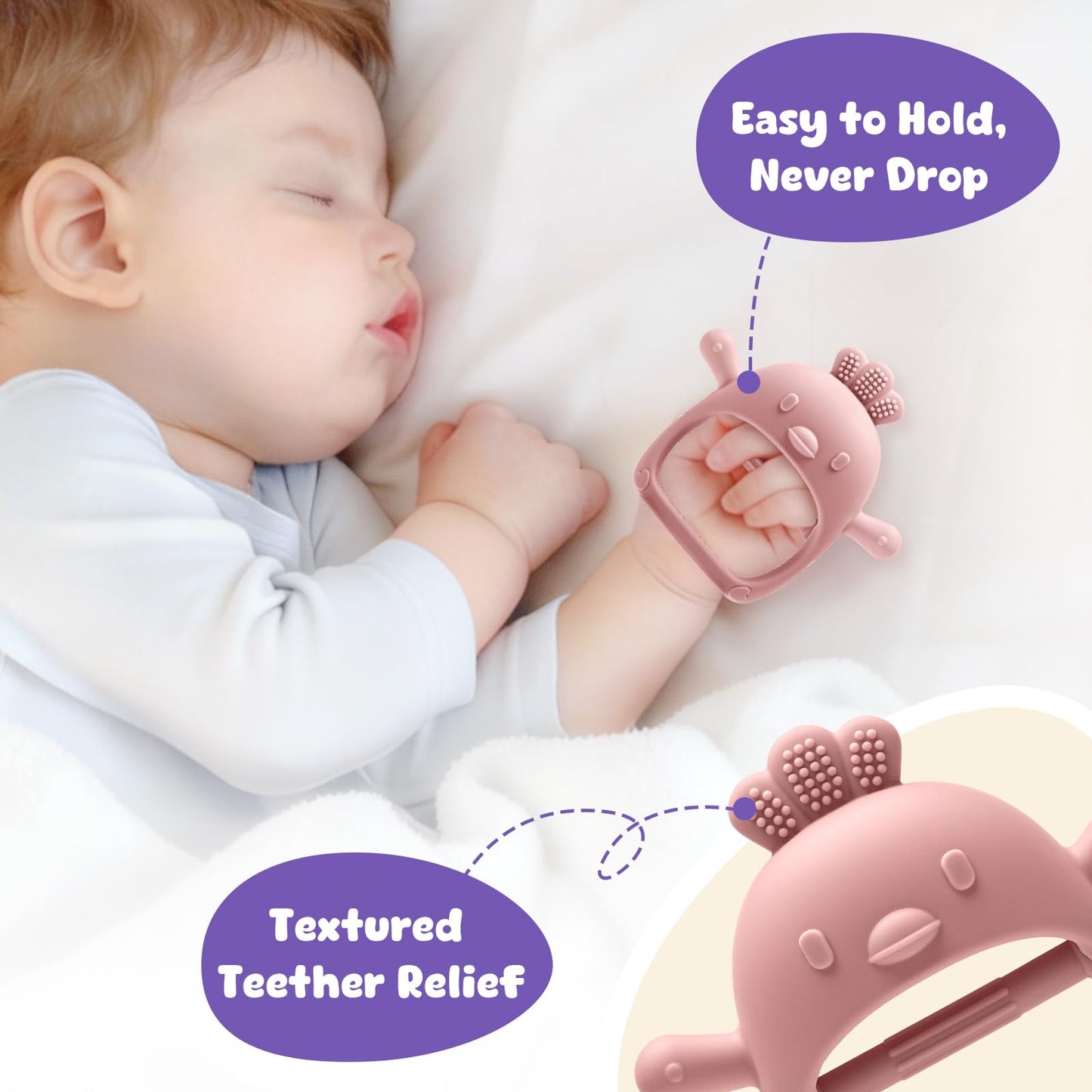 Easter 2 Pack Baby Teething Toys for 3-6 6-12 Months, BPA Free Silicone Teething Mitten & Teething Ring, Baby Teether Sensory Chewing Toys for Teething Relief, Baby Easter Basket Stuffers
