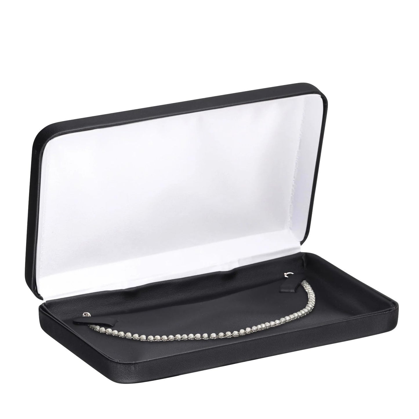 Necklace Gift Box – Luxury Black PU Leatherette Large Jewelry Display & Storage Case with Satin Lid and White Packer for Wedding, Anniversary & Engagement