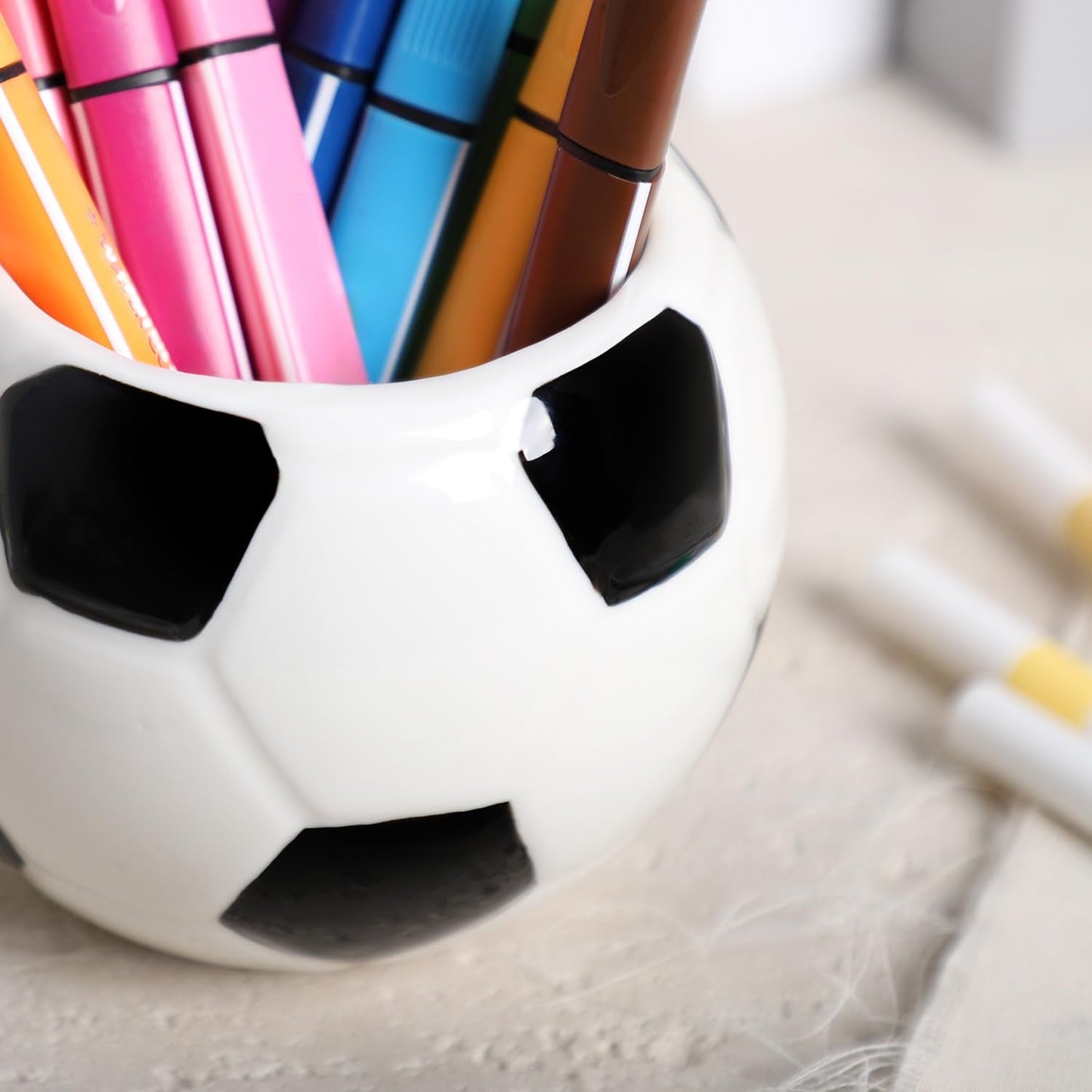 Sizikato Ceramic Pencil Holder for Study, Desktop Decor Football Pen Holder