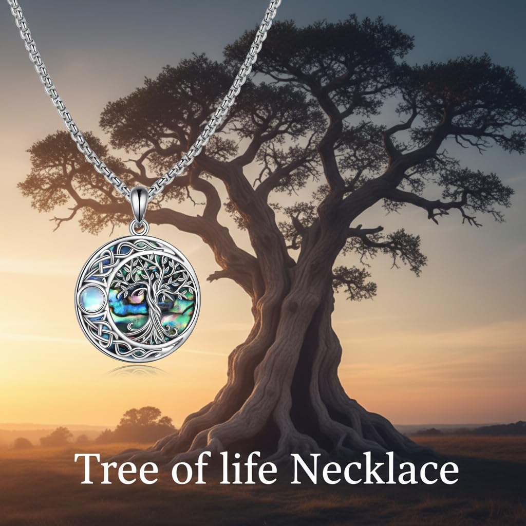 ONEFINITY Tree of Life Necklace for Women Celtic Knot Abalone Shell Pendant Tree of Life Jewellery Gift for Men