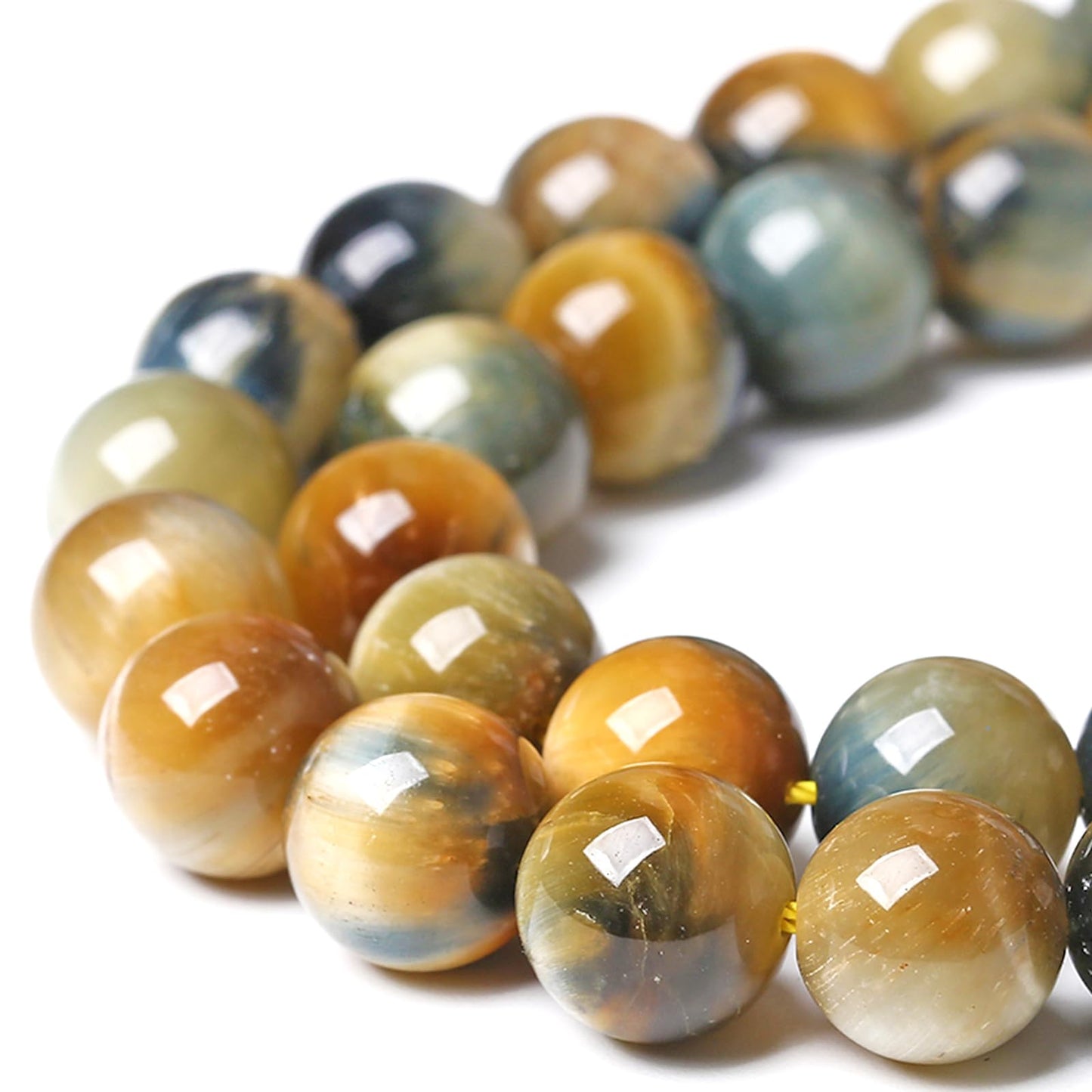 10MM Dream Blue Tiger Eye Stone Beads Natural Gemstone Round Loose Beads for Jewelry Making Bracelet Necklace 72pcs 2 Strands 32"