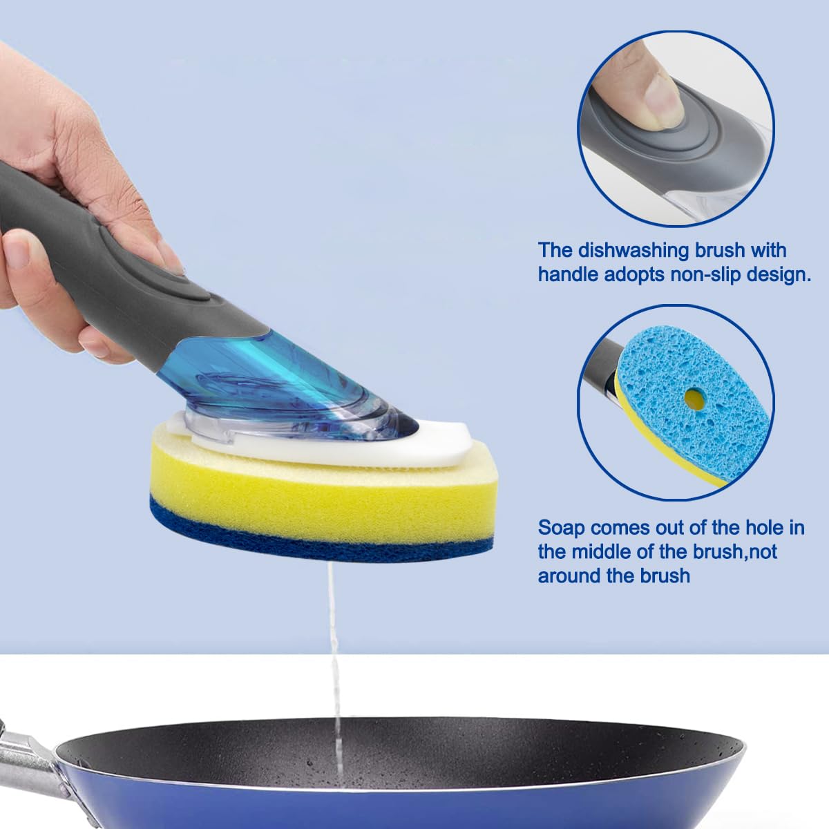 CELOX Non-Scratch Dishwashing Scrubber with Soap Dispenser, Dish Wand for Cleaning Kitchen