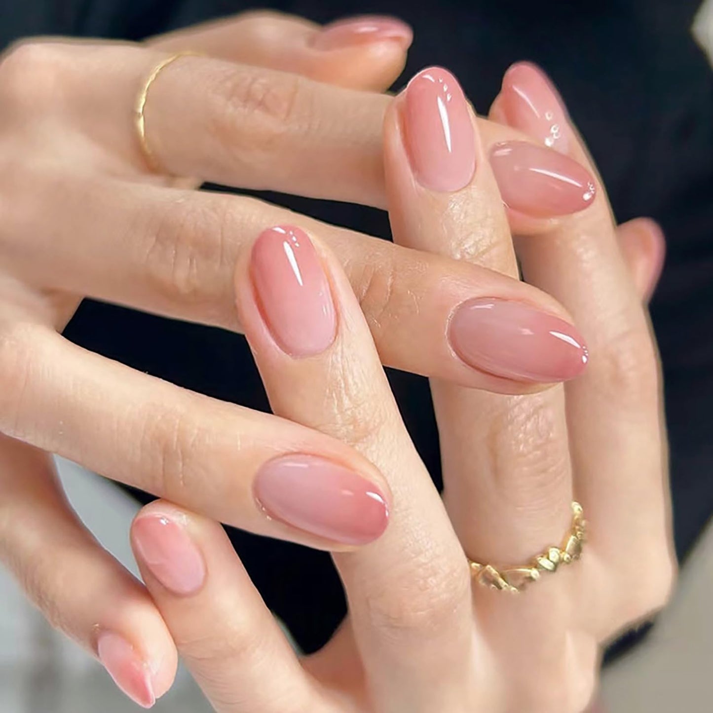 Short Almond Press on Nails Gradient Pink Fake Nails Press ons Acrylic Nails False Glossy Full Cover Artificial Stick on Nails for Women Girls 24 Pcs
