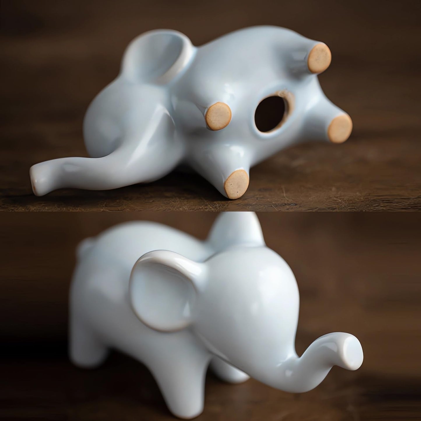 OwMell Good Luck Elephant Decor for Home, Small Ceramic Elephant Statue Figurine for Home Decor, Collection Ornament - White