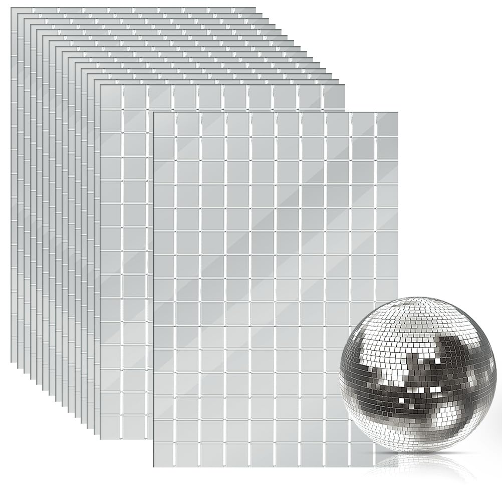 OTYMIOW 2250 PCS Disco Ball Tiles, 10 x 10 MM Self-Adhesive Disco Ball Stickers, Mosaic Mirror Tiles