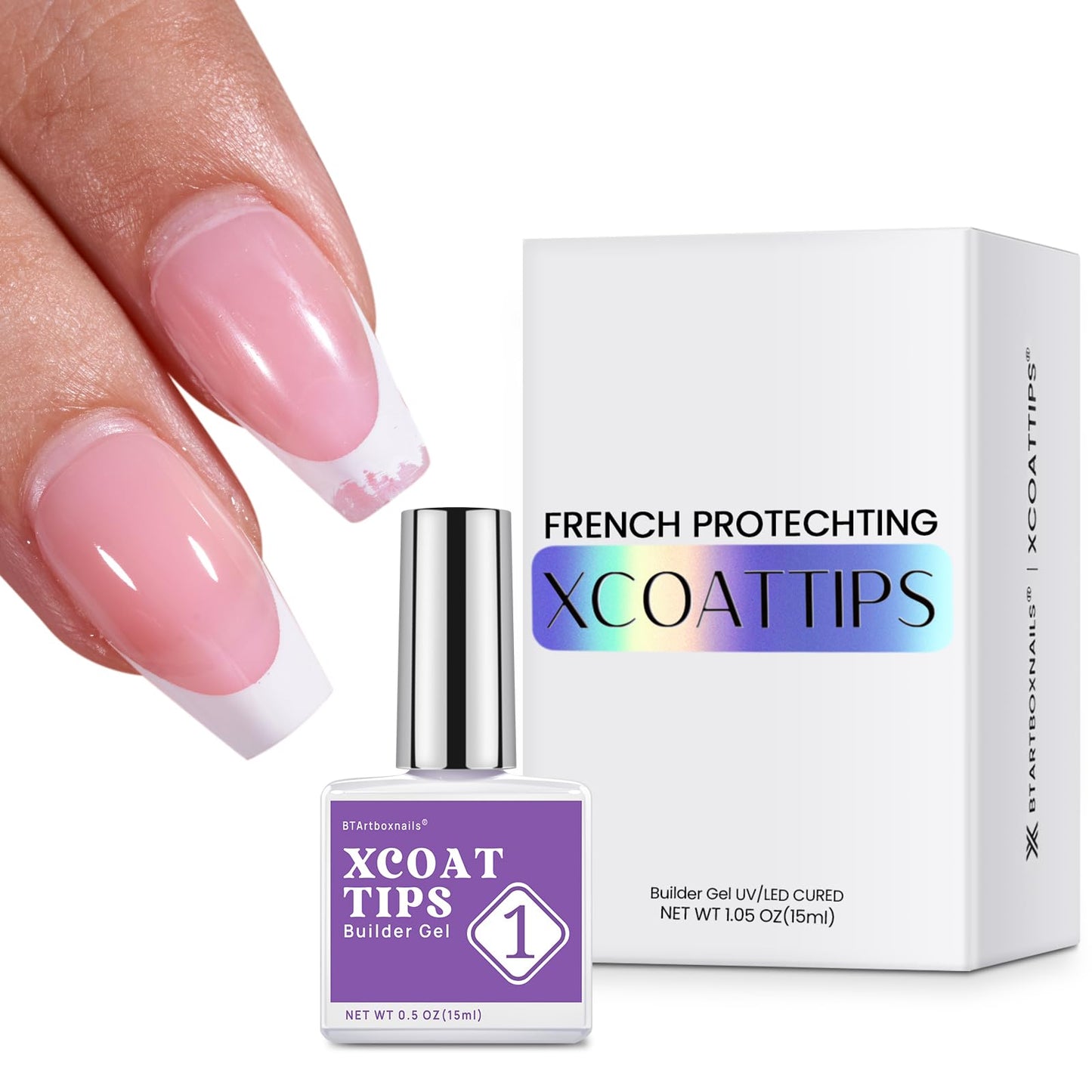 btartboxnails XCOATTIPS White Short Square Press On Nails Builder Gel Set