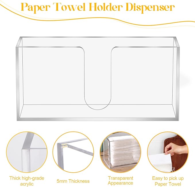Acrylic Countertop Paper Towel Dispenser, Clear Trifold Napkin Holder, Suitable for Z-fold, C-fold or MultiFold Trifold Paper Towels for Bathroom and Kitchen
