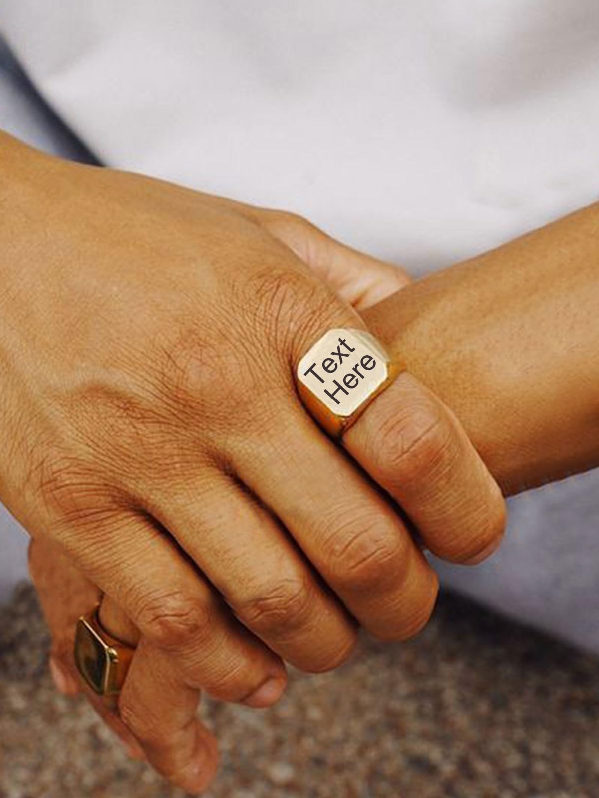 ChainsHouse Personalized Signet Biker Rings Solid Polished 18K Gold Ring for Men, Size 7
