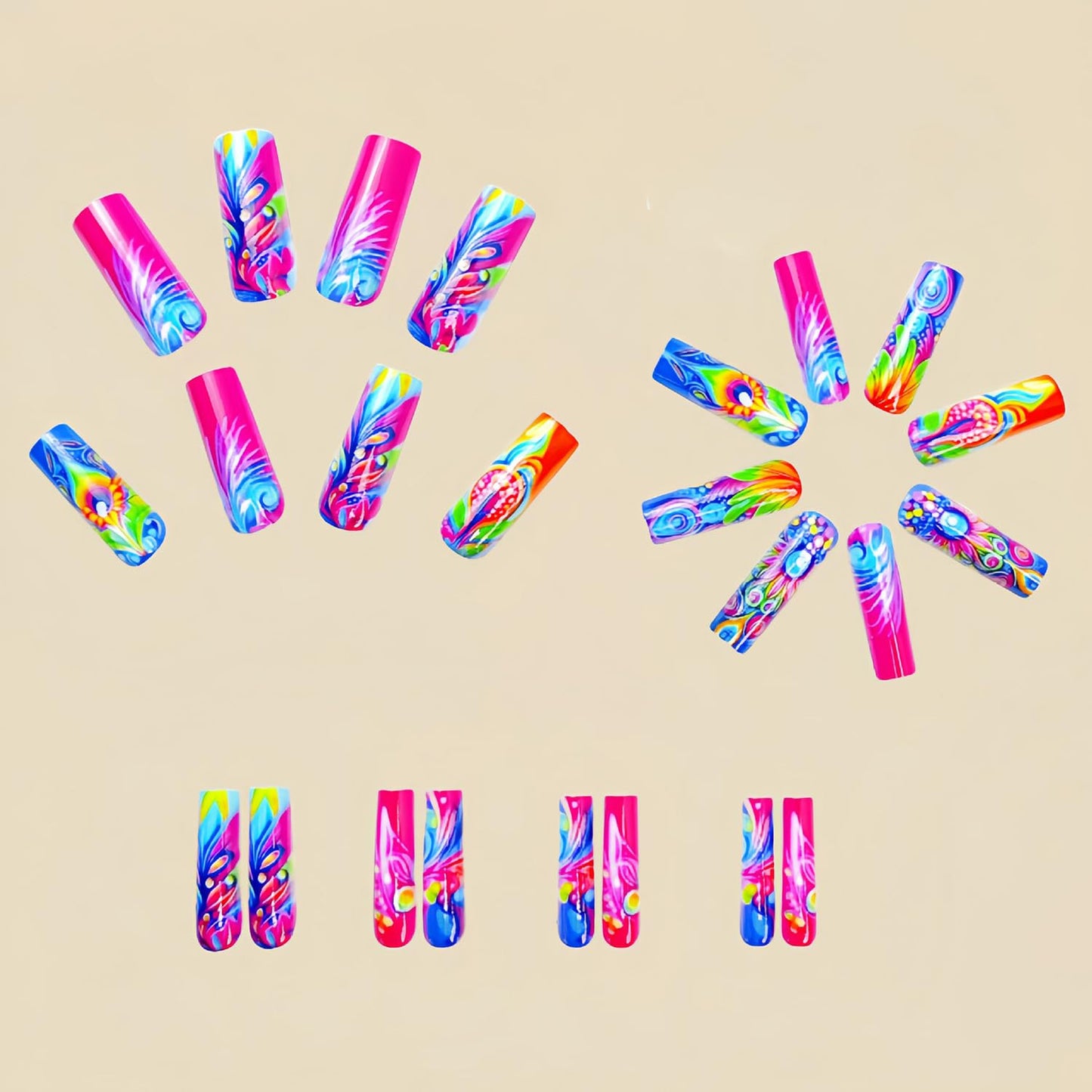 EYZOTSF Press on Nails Long Coffin Shaped Acrylic Square False Nails with Designs Artificial Extra Long Length Coffin Fake Nails with Charms Glue Stick ons Fingernails for Women Girls(Y456)