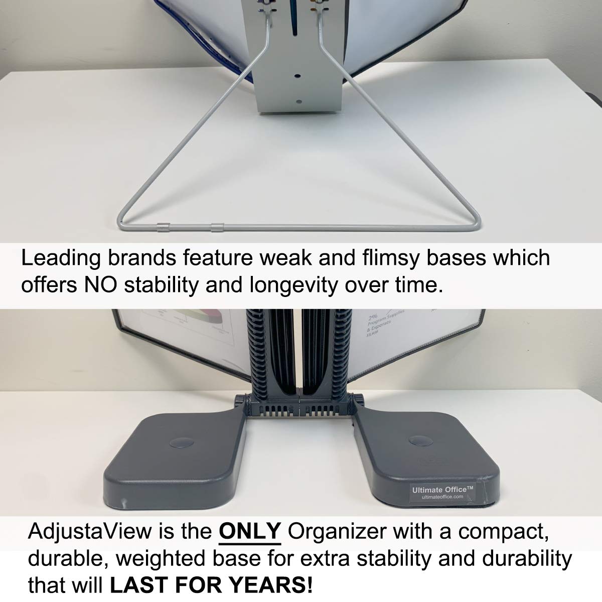 Ultimate Office AdjustaView 20-Pocket Desk Reference Organizer with Easy-Load Pockets and Compact Weighted Base for Stability, Black Pockets