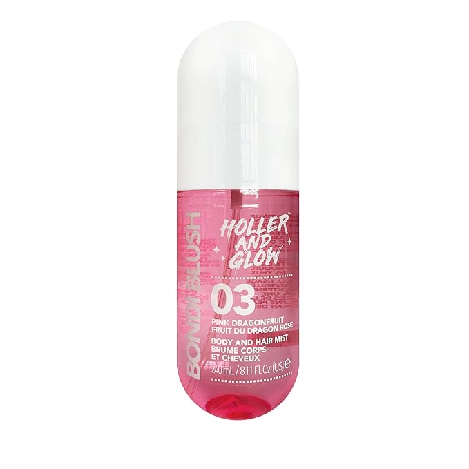 HOLLER AND GLOW Bondi Blush Pink Dragonfruit Body & Hair Mist, Body Spray For Women, Hair Perfume For Women, Jasmine, Amber Scented, Floral & Tropical Fragrance Notes, 8.11 Fl Oz