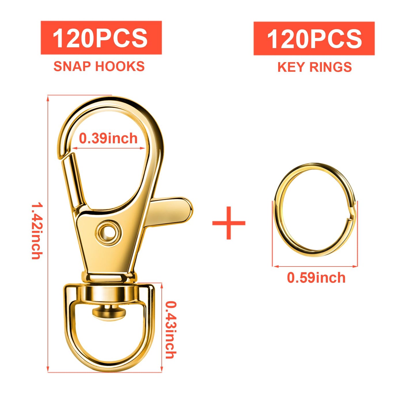 LEOBRO 240PCS Lobster Claw Clasps and Key Rings, Metal Key Chains, 120PCS Keychain Clips and 120PCS Key Chain Ring for Keychain, Jewelry Making, Art Crafts, Gold