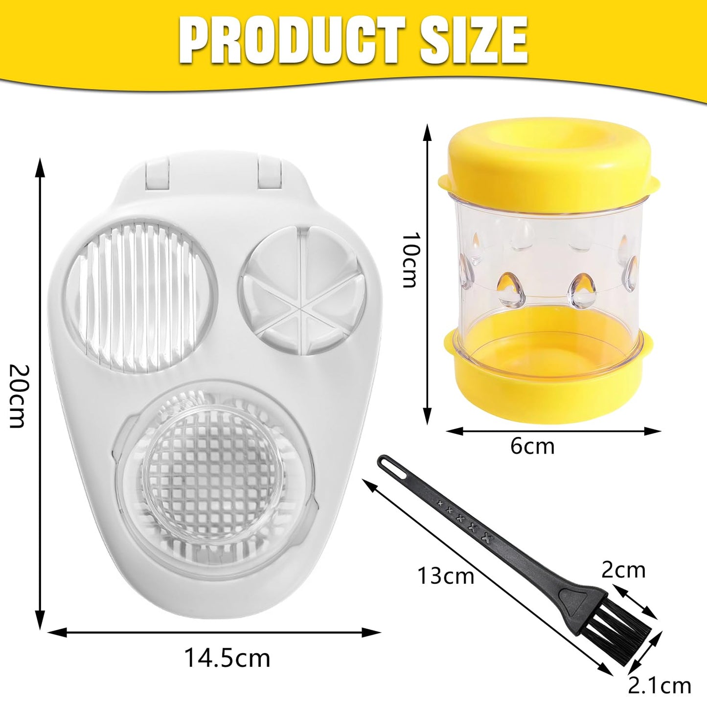 3 In 1 Egg Slicer for Hard Boiled Eggs Heavy Duty with Boiled Eggs Peeler & Cleaning Brush, Egg Cutter with 3 Slice Modes for Strawberry, Tomato, Mushroom, Multifunctional Kitchen Tools