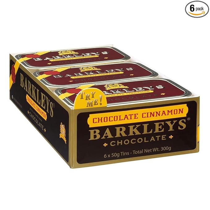 Barkleys Gourmet Chocolate & Cinnamon Breath Mints - Strong Chocolate Cinnamon Flavor for Party, After Dinner, Wedding, Every Day Use-Vegan Mints In Reusable Classic Travel Tins, 6 Pack - 50 Count Each