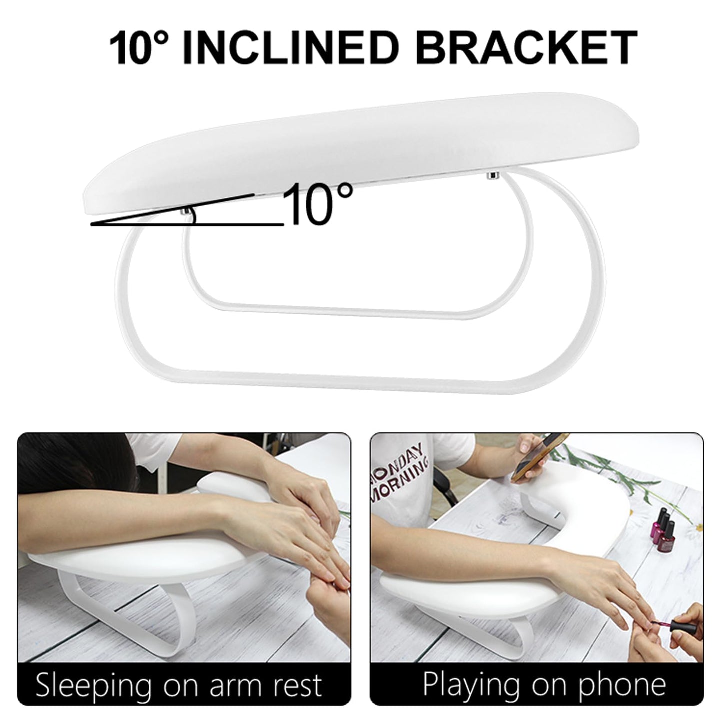 Nail Arm Rest for Nails Tech,U Shaped Manicure Nails Arm Rest Stand,Cozy Leather Hand Rest Holder for Nail Tech Manicure Salon Tools,Detachable Bracket (White)