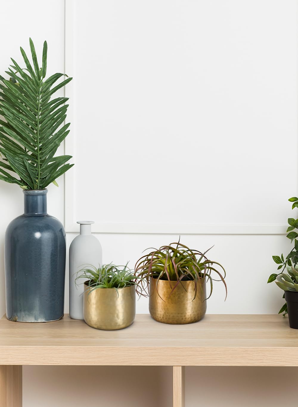 Serene Spaces Living Antique Brass Look Gold Hammered Pots: Stylish Indoor Planter, Idea, Decorative Accent for Potted Plants, 7" Diameter & 5.25" Tall