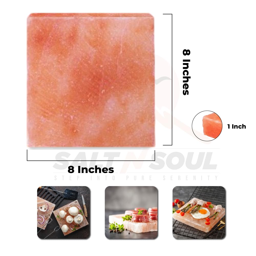 SALT N SOUL Himalayan Salt Block for Grilling Size 8x8x1 | Salt Block for Cooking, Serving, and Cutting | Cooking Salt Stone | Himalayan Salt Plate and Salt Slab.