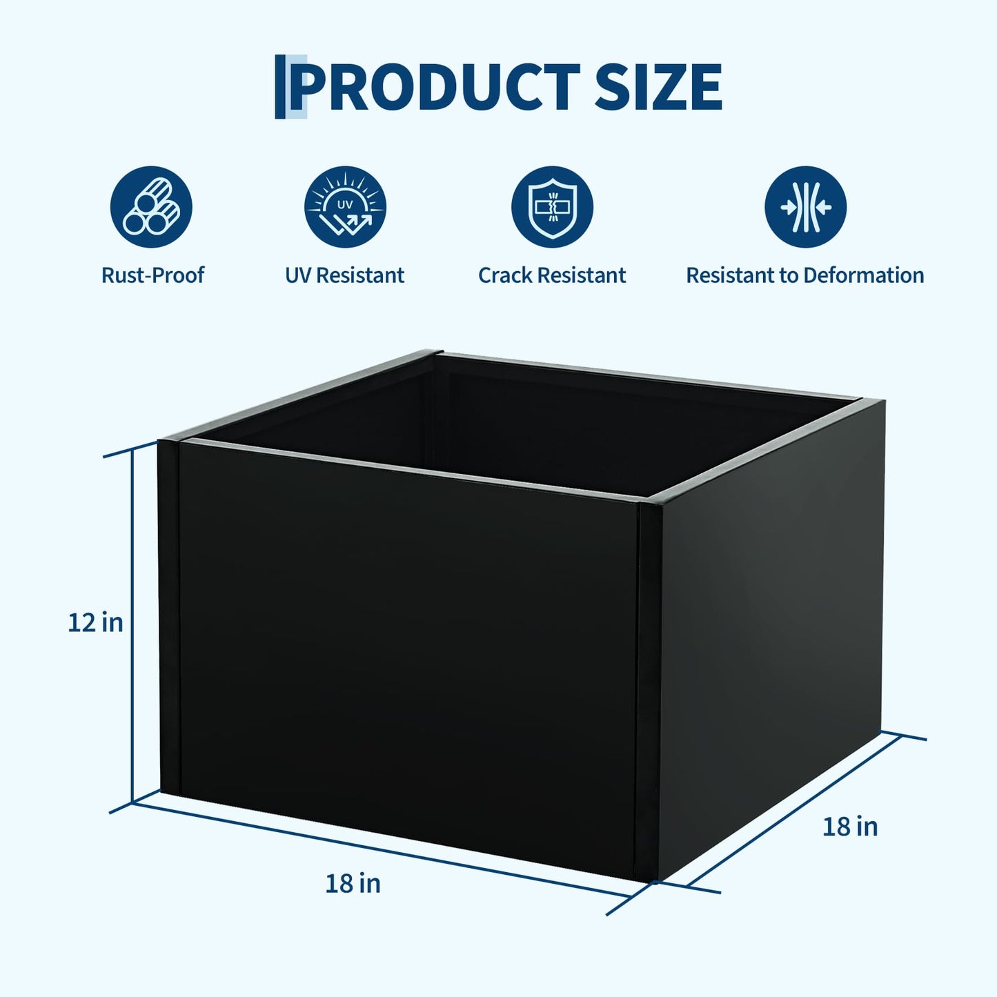 GarveeTech Metal Square Planter Box Tall Planters for Outdoor Plants Modern Heavy Duty with Drainage Holes for Outdoor Patio, Balcony, Yard, with Bottom