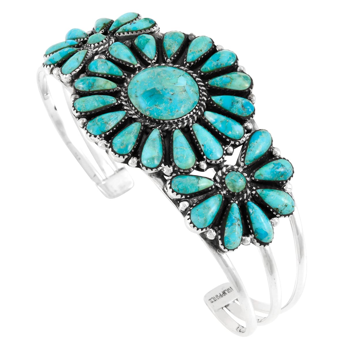 Southwest Style Genuine Gemstones 925 Sterling Silver Cluster Bracelet (Turquoise)