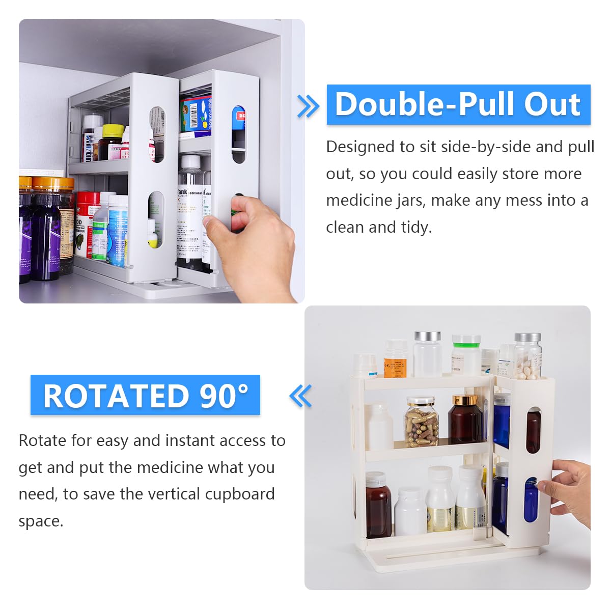 Dutiplus Medicine Organizer 3-Tier Shelves Cabinet Storage Rack Organizer for Holding Vitamins, Supplements, Cosmetics 10.82" H x 5.82" W x 10.43" D (Creamy White)