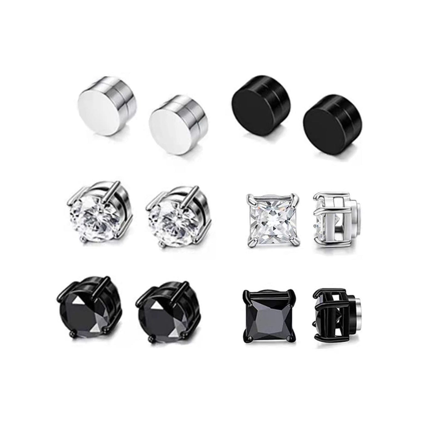 LEBOCADO Stud Earrings Set for Men Women, Non-Piercing Cross Dangle Hoop Earrings Unisex, Stainless Steel Magnetic Earrings Clip on Earring Set (10 Pairs)